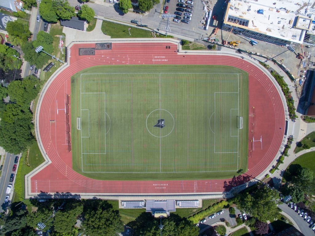 Athletics Fields Aerial June 2018, Ray Treacy Track & Hendricken Field